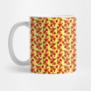 Mushrooms and Leaves Yellow Pattern Mug